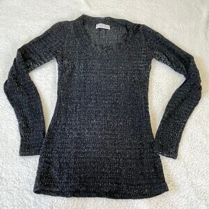 Teenflo Paris Black Marled Knit Sweater Long Sleeve Textured Top T10